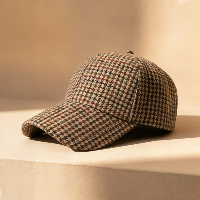 HOUNDSTOOTH SIX-PANEL WOOL CAP