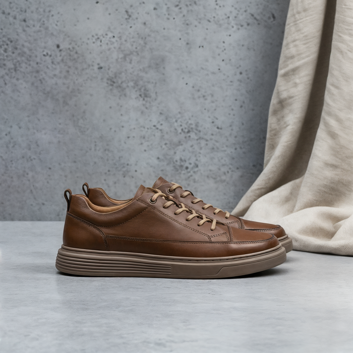 BROWN LEATHER COURT LOW SNEAKER