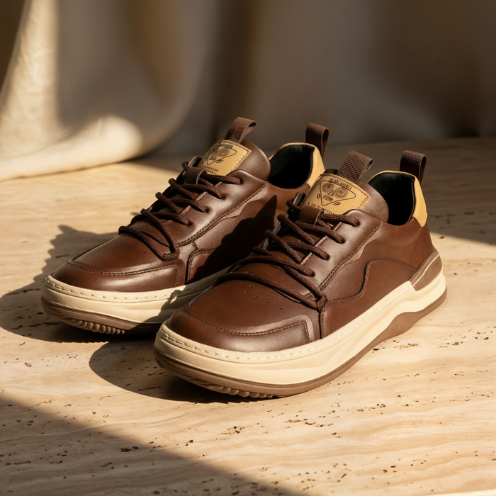 TAN LEATHER RETRO LOW-TOP