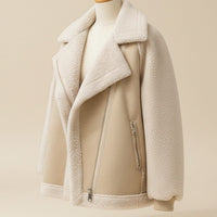 IVORY SHEARLING MOTO JACKET