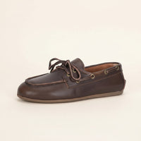 WOMENS BROWN LEATHER MOCCASIN FLAT