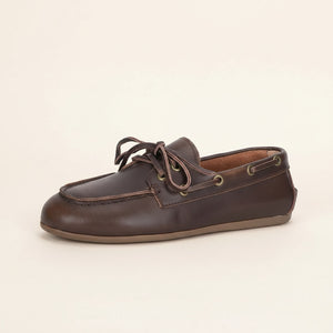 WOMENS BROWN LEATHER MOCCASIN FLAT