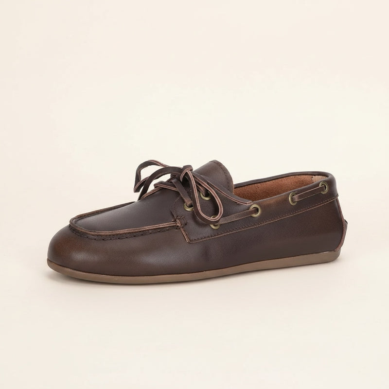 WOMENS BROWN LEATHER MOCCASIN FLAT