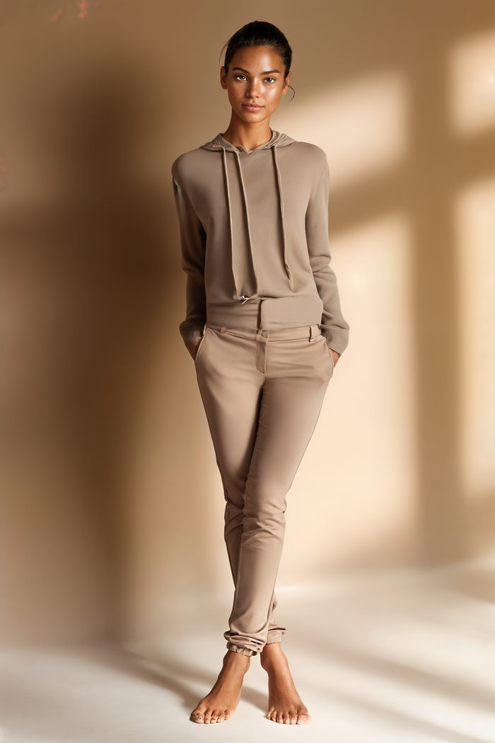 CAMEL WOOL KNIT HOODED PULLOVER