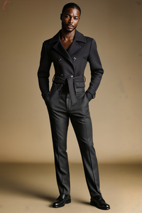 BELTED DOUBLE-BREASTED WOOL COAT