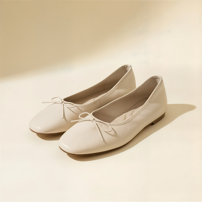 SQUARE TOE LEATHER BALLET FLAT