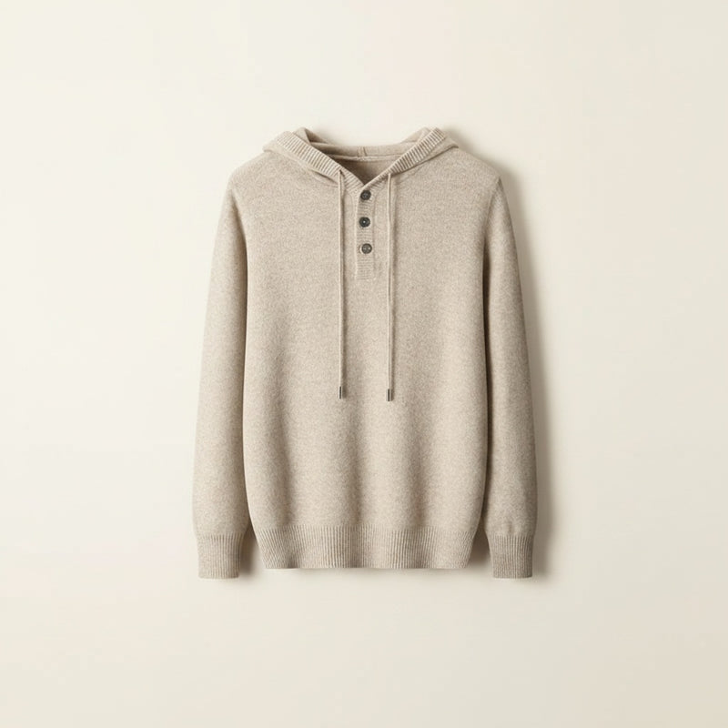 OATMEAL HOODED KNIT HENLEY