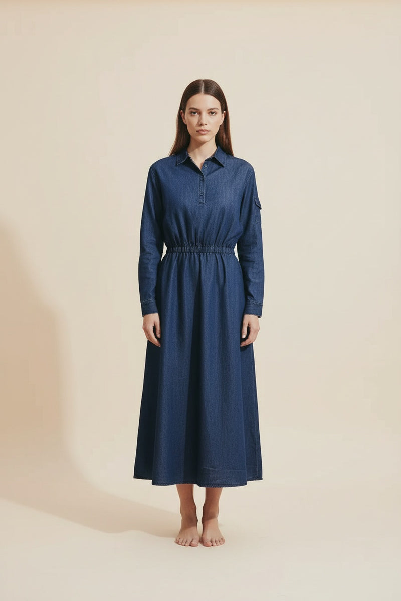 INDIGO DENIM UTILITY SHIRTDRESS