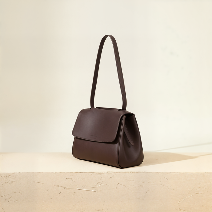 BURGUNDY STRUCTURED FLAP SHOULDER BAG