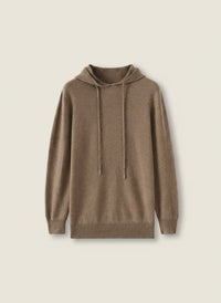 CAMEL WOOL KNIT HOODED PULLOVER