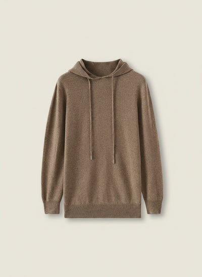 CAMEL WOOL KNIT HOODED PULLOVER