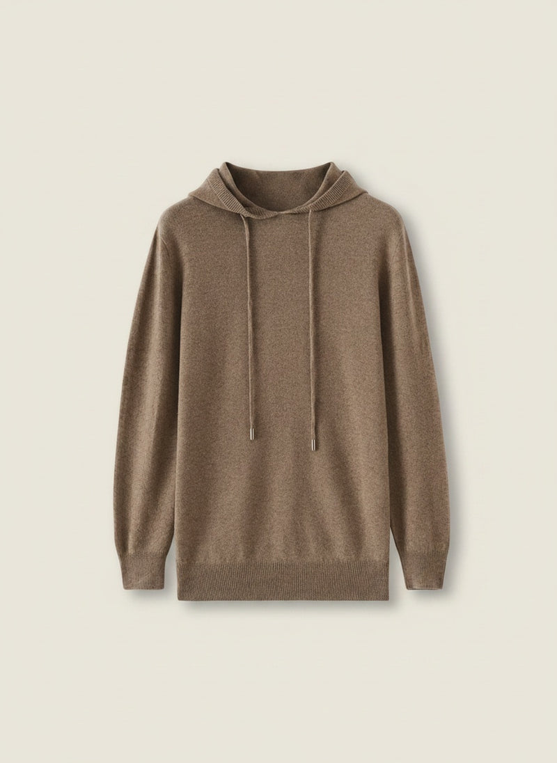 CAMEL WOOL KNIT HOODED PULLOVER