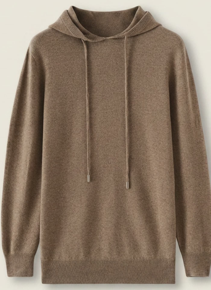 CAMEL WOOL KNIT HOODED PULLOVER