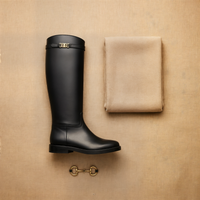 BLACK LEATHER KNEE-HIGH RIDING BOOT