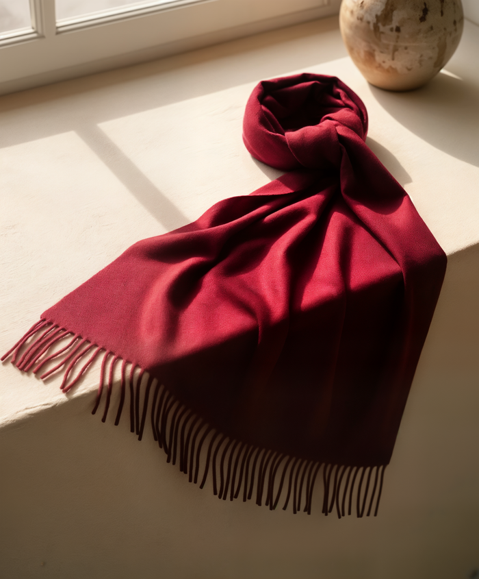 BURGUNDY CASHMERE FRINGE SCARF