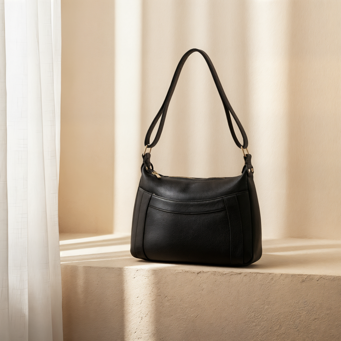 CRESCENT PEBBLED LEATHER SHOULDER BAG