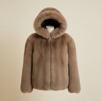 HOODED SHEARLING TAUPE PARKA