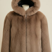 HOODED SHEARLING TAUPE PARKA