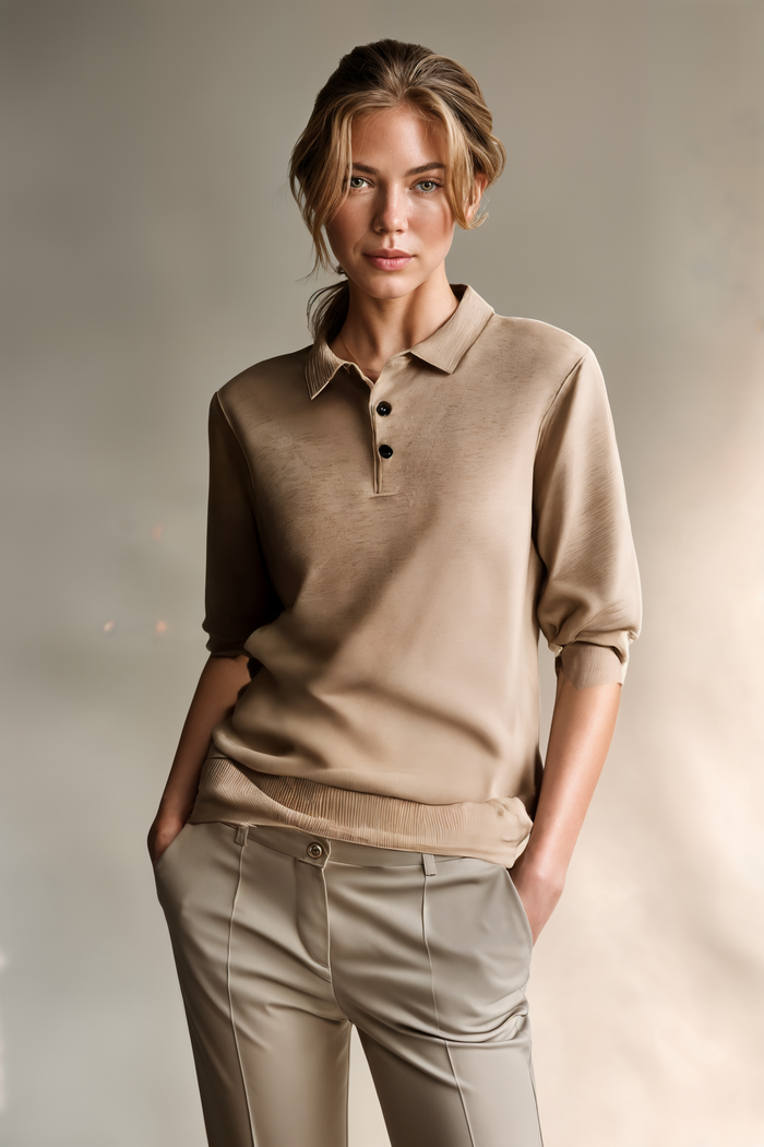CAMEL WOOL KNIT POLO