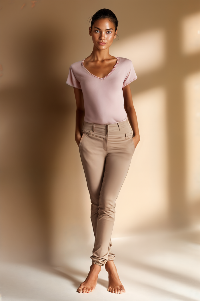 SILK-WOOL V-NECK KNIT TEE