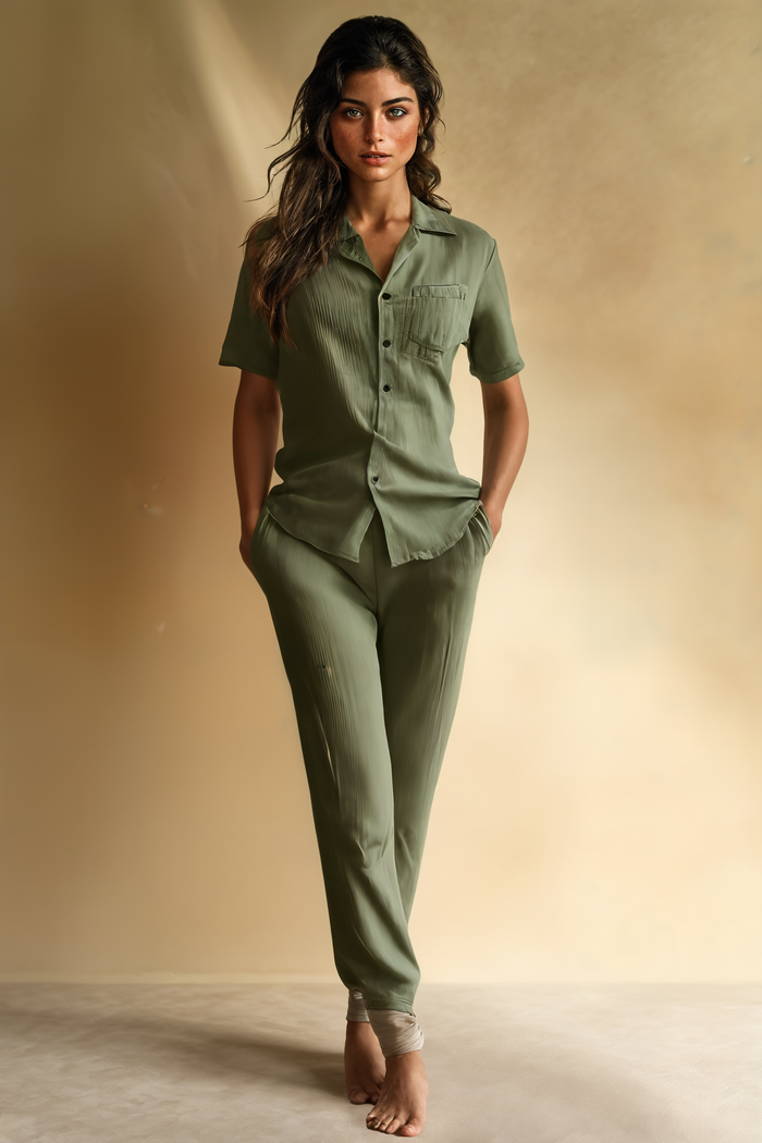 SAGE LINEN CAMP-COLLAR SET