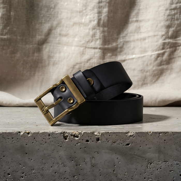 MATTE BRASS PRONG LEATHER BELT