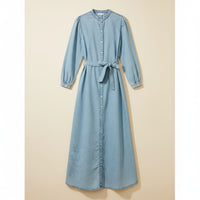 BELTED DENIM MAXI SHIRTDRESS