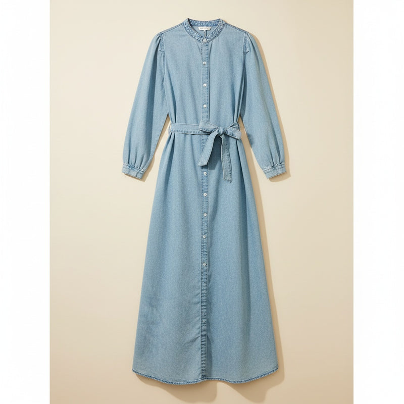 BELTED DENIM MAXI SHIRTDRESS