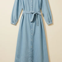 BELTED DENIM MAXI SHIRTDRESS