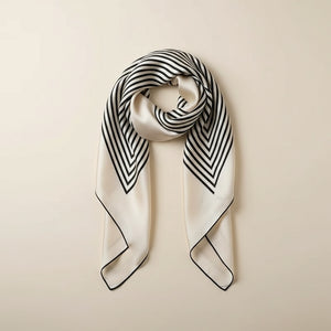 IVORY GRAPHIC STRIPE SILK SQUARE