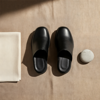 BLACK LEATHER BACKLESS MULE