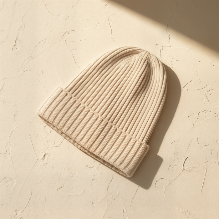 IVORY CASHMERE CUFFED BEANIE
