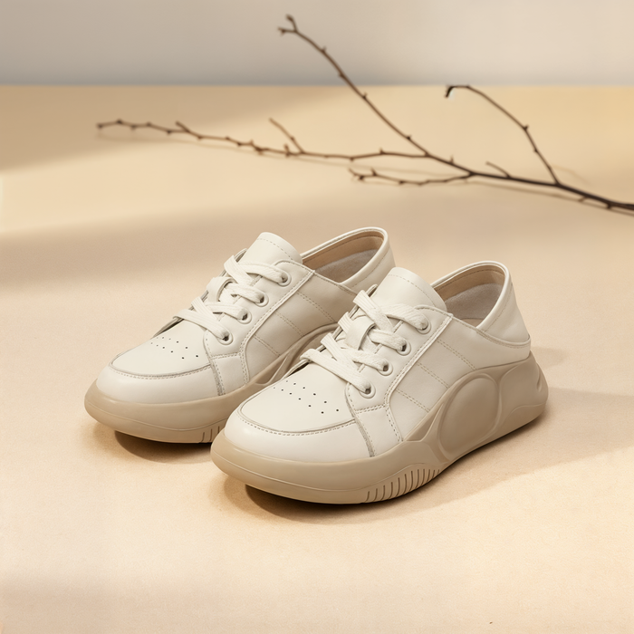 WHITE LEATHER PLATFORM COURT SNEAKER