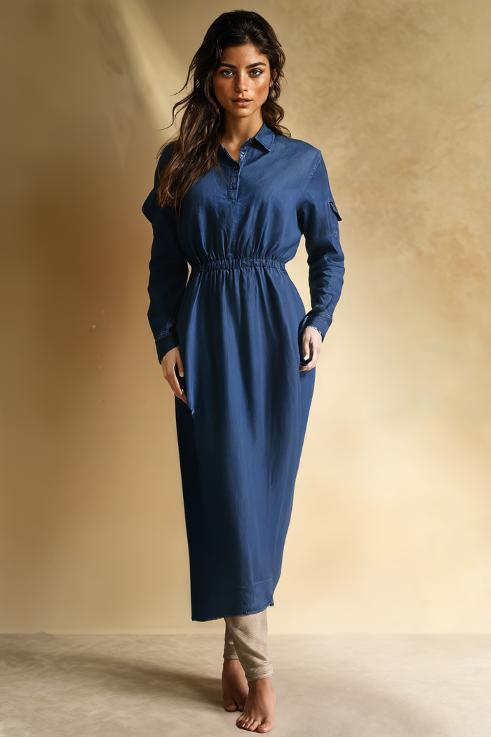 INDIGO DENIM UTILITY SHIRTDRESS
