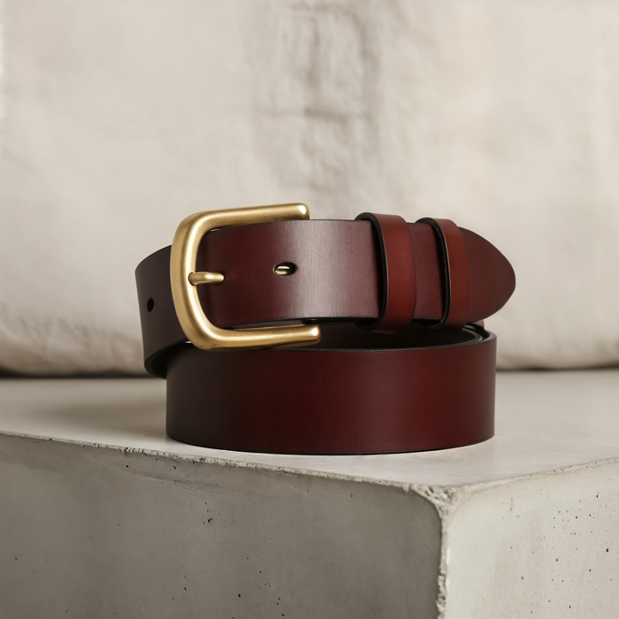 OXBLOOD BRASS PIN BELT