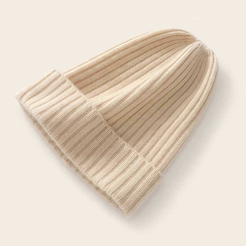 IVORY CASHMERE CUFFED BEANIE