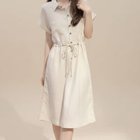 IVORY LYOCELL LINEN SHIRT DRESS