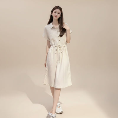 IVORY LYOCELL LINEN SHIRT DRESS