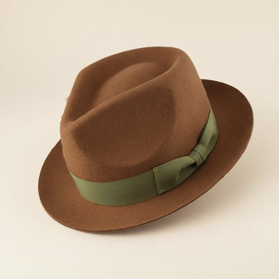 CAMEL FELT FEDORA WITH OLIVE BAND
