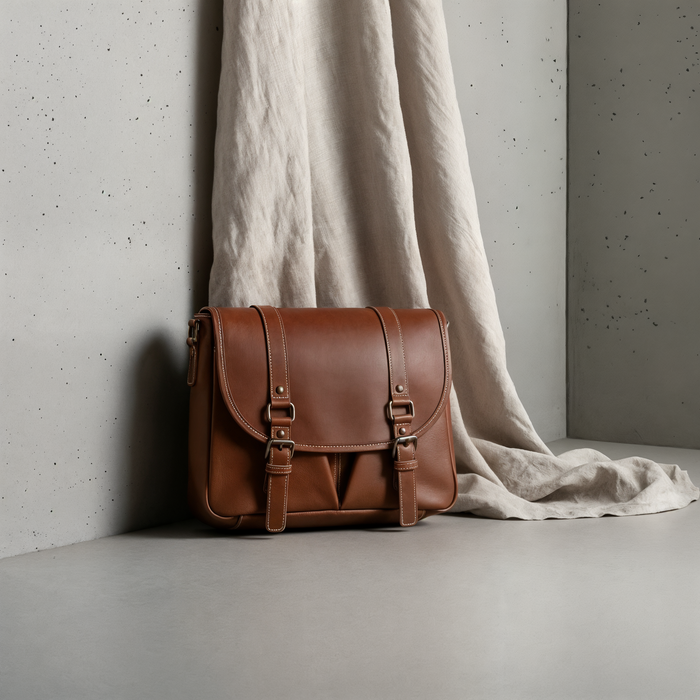 VEGETABLE-TANNED LEATHER MESSENGER BAG