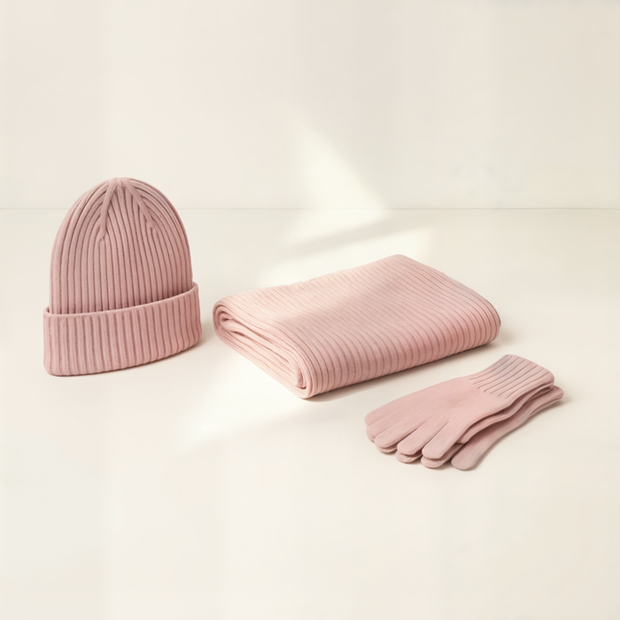 RIBBED KNIT WINTER TRIO SET
