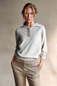 KNIT HENLEY FUNNEL HOODIE
