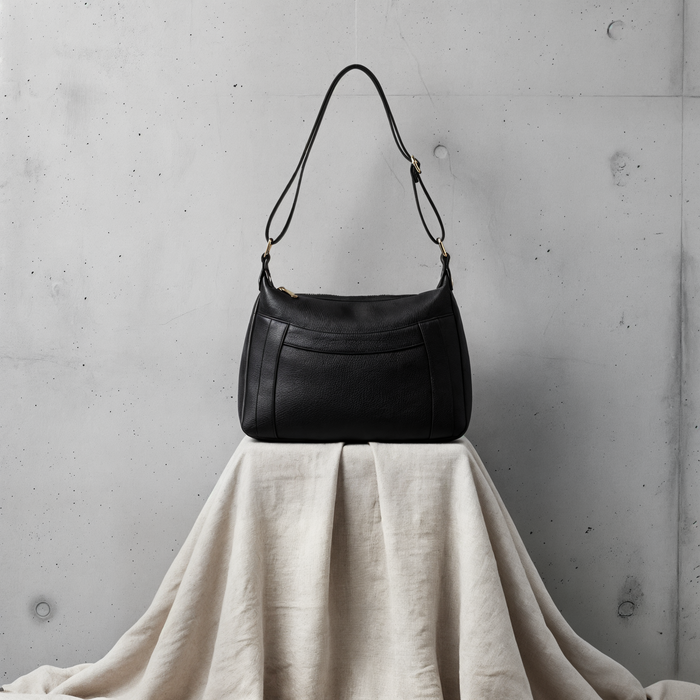 CRESCENT PEBBLED LEATHER SHOULDER BAG