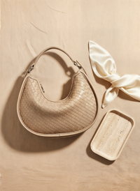WOVEN CRESCENT LEATHER SHOULDER BAG