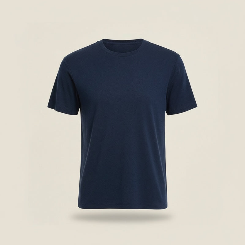 NAVY WOOL-LYOCELL CREW TEE