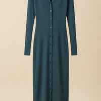 SLATE BLUE RIBBED KNIT V-NECK MIDI DRESS