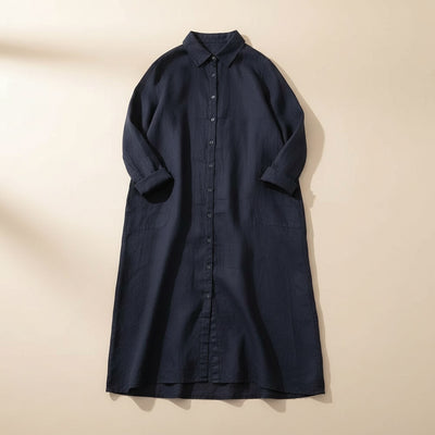 LINEN SHIRT DRESS MIDI