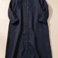 LINEN SHIRT DRESS MIDI