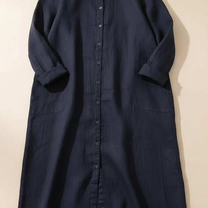 LINEN SHIRT DRESS MIDI