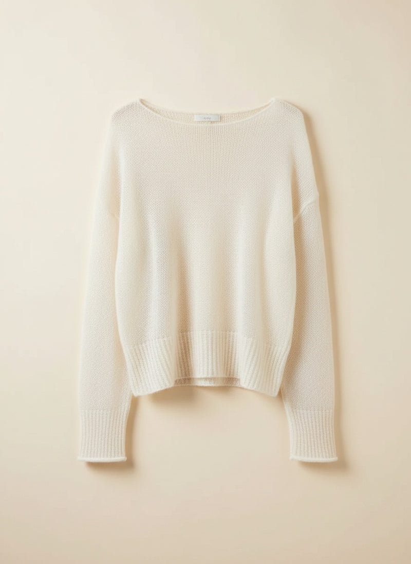 IVORY BOATNECK MOHAIR PULLOVER